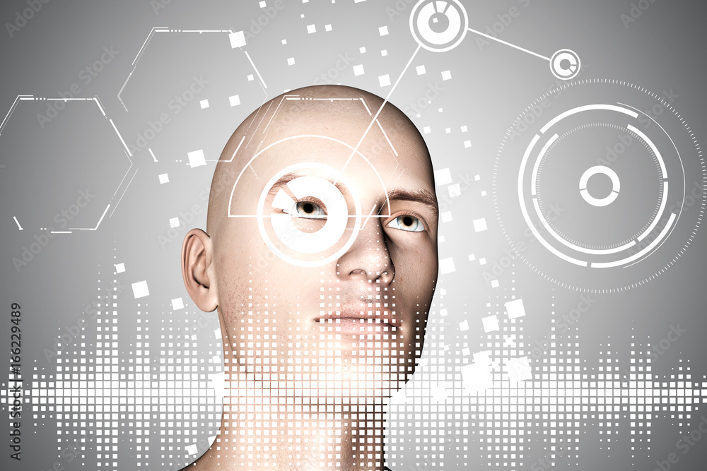 Obraz premium Abstract 3d illustration of Human in virtual reality or Science research concept background