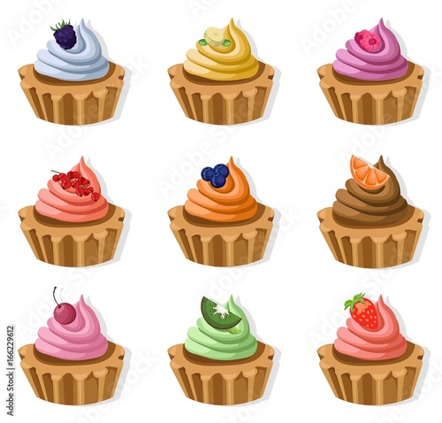 Tartlets colorful desserts delicious vector illustration