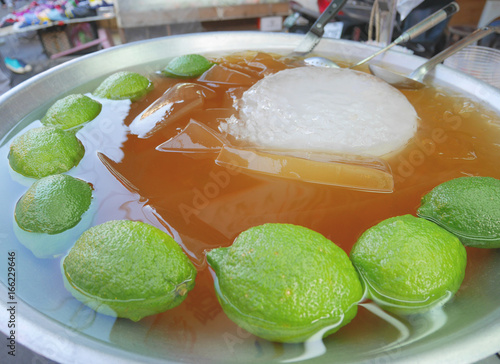 Big bowl of Aiyu Jelly on sell in Taipei, Taiwan. Aiyu Jelly is known in Taiwanese Hokkien as ogio, and as ice jelly in Singapore. It is made from seeds of variety of figs in East Asian countries