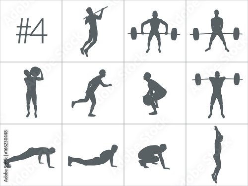 Vector silhouettes of people doing fitness and crossfit workouts