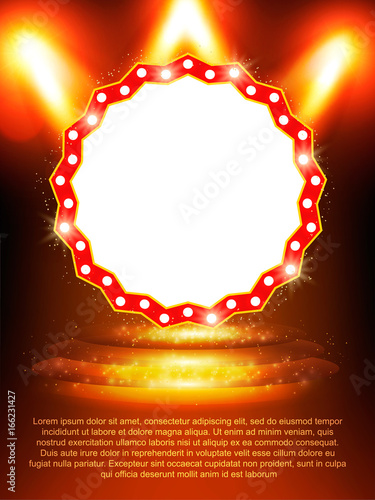 Poster Template banner with podium and spotlights.  Design for presentation, banner, concert, show