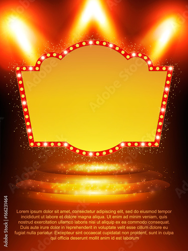 Poster Template banner with podium and spotlights.  Design for presentation, banner, concert, show