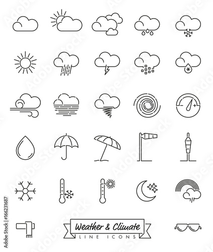 weather and meteorology line icons set