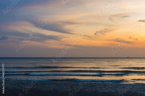 Scenic sunset seascape on tropical beach in Sihanoukville