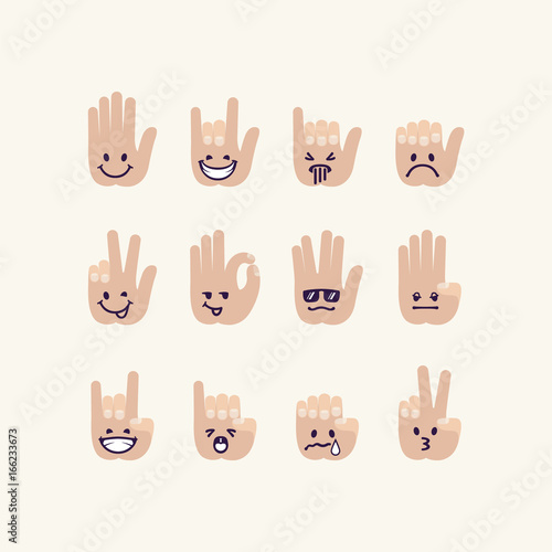 Set of gesture human palm with emotion signs