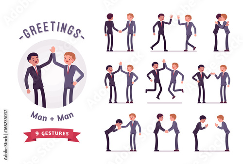 Business partners handshaking character set, various poses and emotions