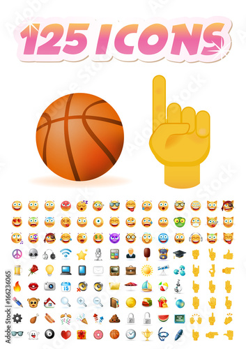 Set of 125 Realistic Cute Icons on White Background . Isolated Vector Illustration 