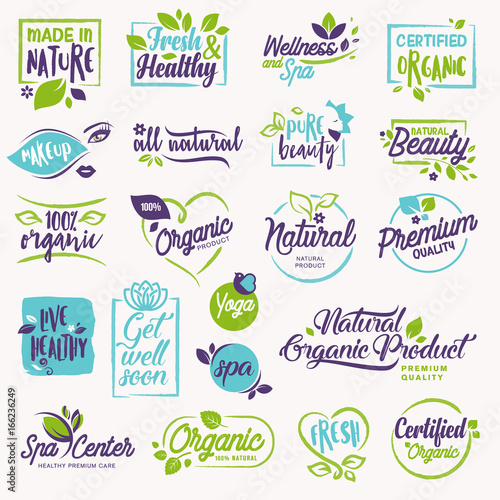 Set of beauty and cosmetics, spa and wellness stickers and elements. Vector illustration concepts for web design, packaging design, promotional material.