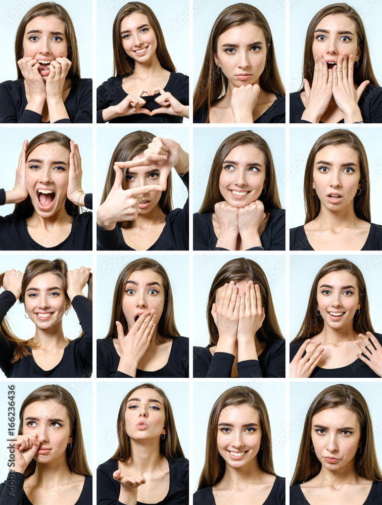Collage of beautiful girl with different facial expressions Collage of beautiful girl with different facial expressions