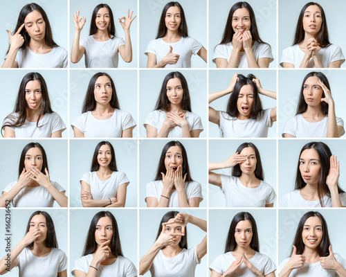 Foto Collage of beautiful girl with different facial expressions