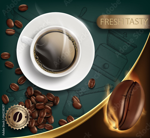 Cup with a coffee and beans