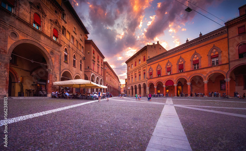 Sunset view of the piazza Santo Stefano at the evening, Bologna, Italy