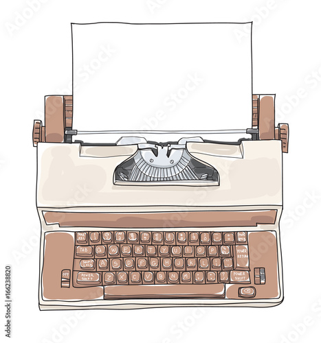 Brown Vintage Electric Typewriter Royal Academy Typewriter with paper hand drawn cute art vector illustration