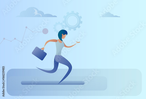 Business Woman Run Team Leader Competition Concept Flat Vector Illustration