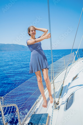 Girl Sailing On Yacht in Greece
