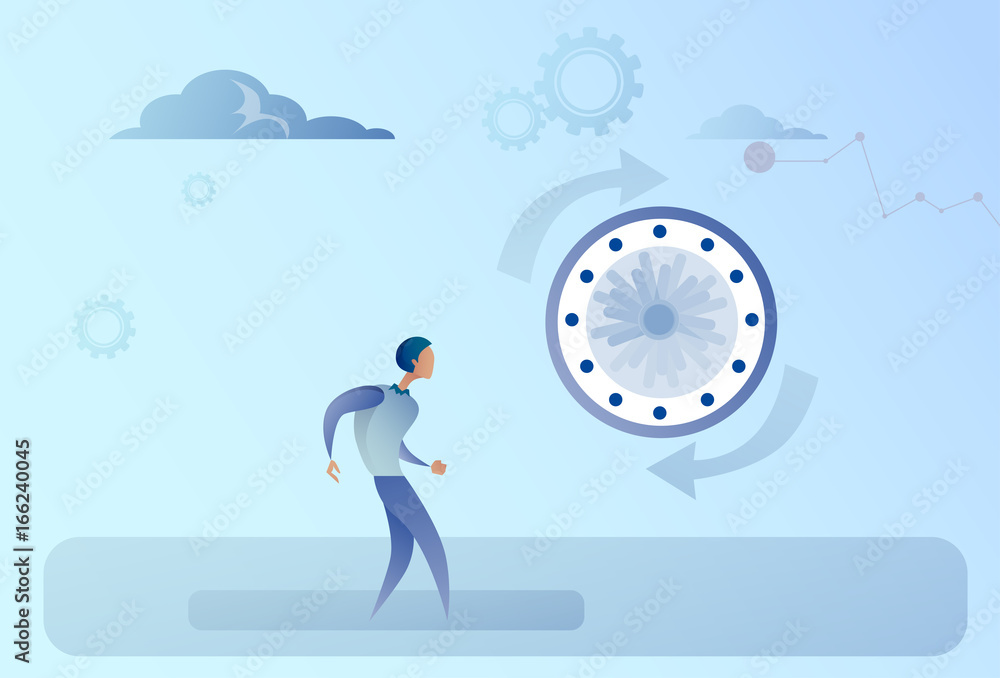 Business Man With Clock Time Management Concept Flat Vector Illustration Business Man With Clock Time Management Concept Flat Vector Illustration