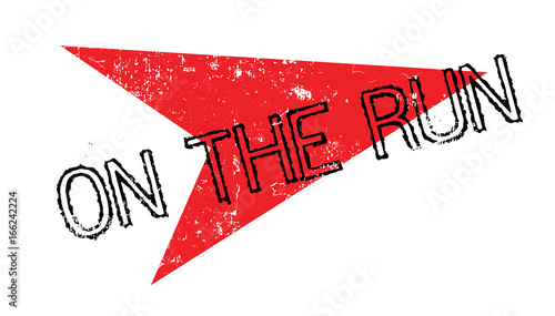 On The Run rubber stamp. Grunge design with dust scratches. Effects can be easily removed for a clean, crisp look. Color is easily changed.