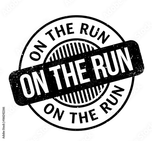 On The Run rubber stamp. Grunge design with dust scratches. Effects can be easily removed for a clean, crisp look. Color is easily changed.
