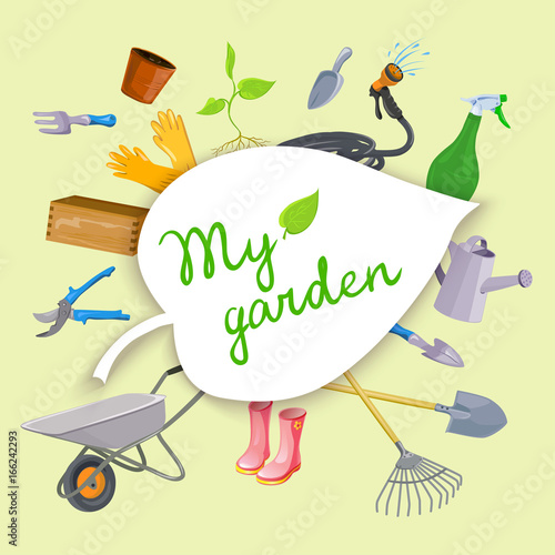 Garden tools, background with garden objects