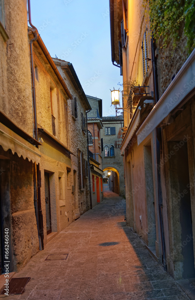 Street in the old town San Marino, Italy