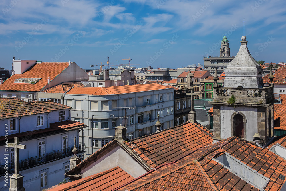 Beautiful view of old city of Porto from La Vie Porto Baixa building. Portugal.