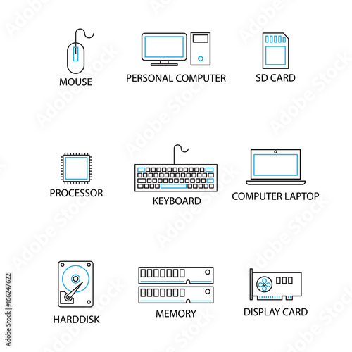 Modern Thin Line Icon and Pictogram, Computer Peripheral Concept, Flat thin line designed vector Illustrator