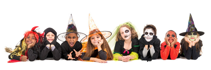 Kids in Halloween costumes