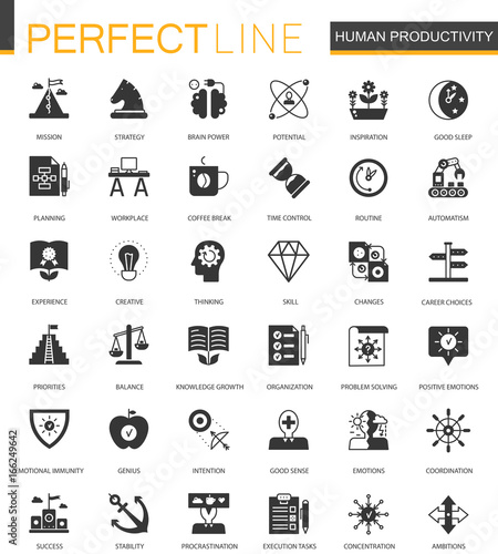 Black classic Human productivity web icons set.