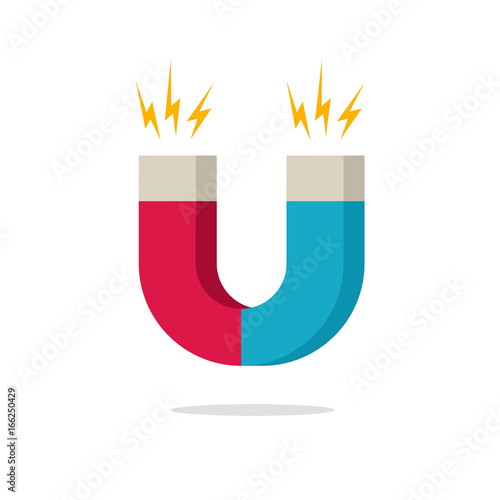 Magnet with magnetic power icon vector illustration, flat cartoon magnet isolated on white background