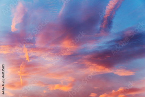 colorful sky with cirrostratus and cirrus clouds at sunset photo
