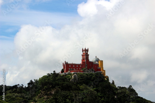 View of the Pena Palace from the side of the Moorish fortress. Portugal