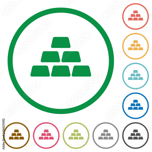 Stack of gold bars flat icons with outlines