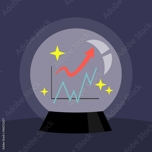 Fortune telling. Trend watching. Magic crystal ball showing the growing diagram / flat editable vector illustration, clip art