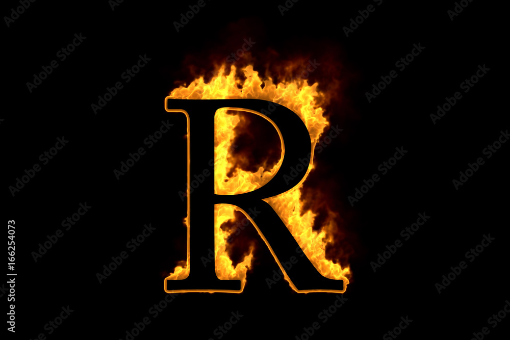Fire letter R isolated on black background, 3d illustration Stock  Illustration | Adobe Stock
