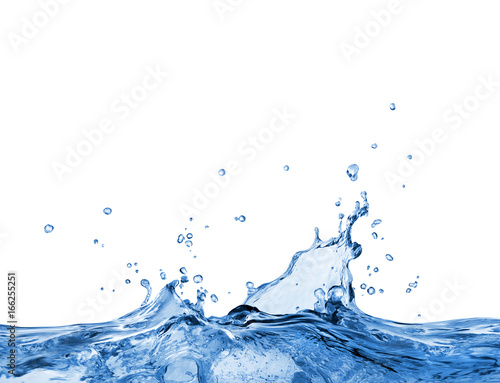 Splashes of blue oceanic water on a white background