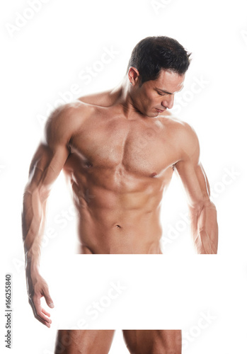 the very muscular handsome sexy guy on white background