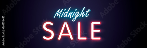 Midnight sale neon style heading design for banner or poster. Sale and Discounts Concept. Vector illustration.