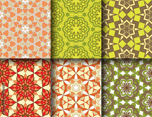Set of seamless patterns tile with mandalas. Vintage decorative elements. Hand drawn background. Islam, Arabic, Indian, ottoman motifs. Perfect for printing on fabric or paper.