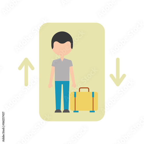 traveler with suitcase avatar in elevator