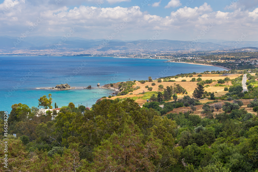 Sea view from the peninsula of Akamos. The town Latsi in the background. Cyprus