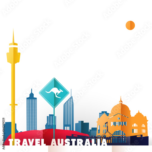 Travel Australia paper cut world monuments