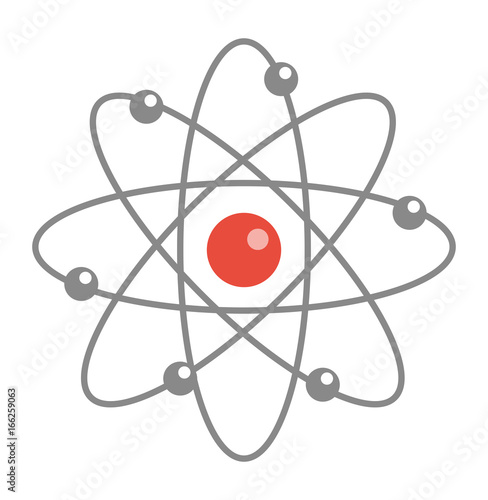 Atom molecule icon, flat, cartoon style. Isolated on white background. Vector illustration