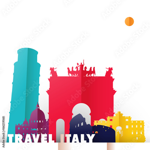Travel Italy country paper cut world monuments