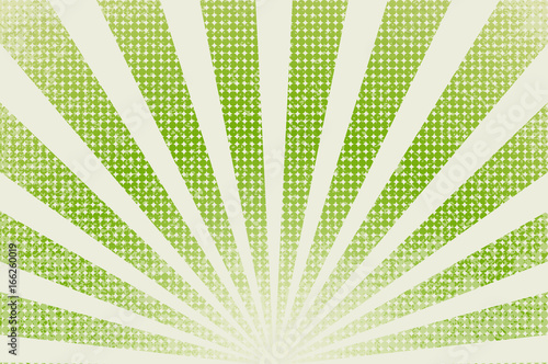 horizontal vector illustration of grunge background of green color. divergent rays. modeling of vintage printed materials.