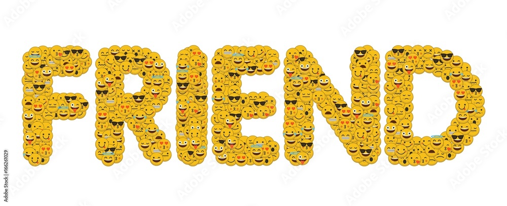 The word friend written in social media emoji smiley characters