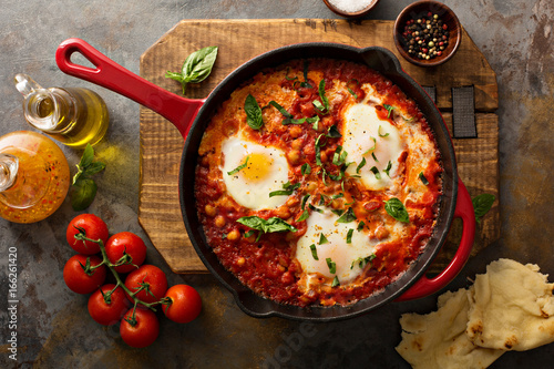 Принти на полотні Shakshuka with chickpeas in a skillet