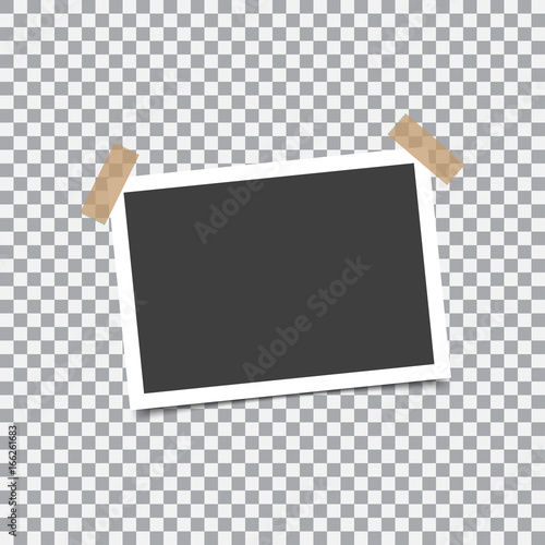Retro photo frame with shadow on sticky tape pin on a transparent background