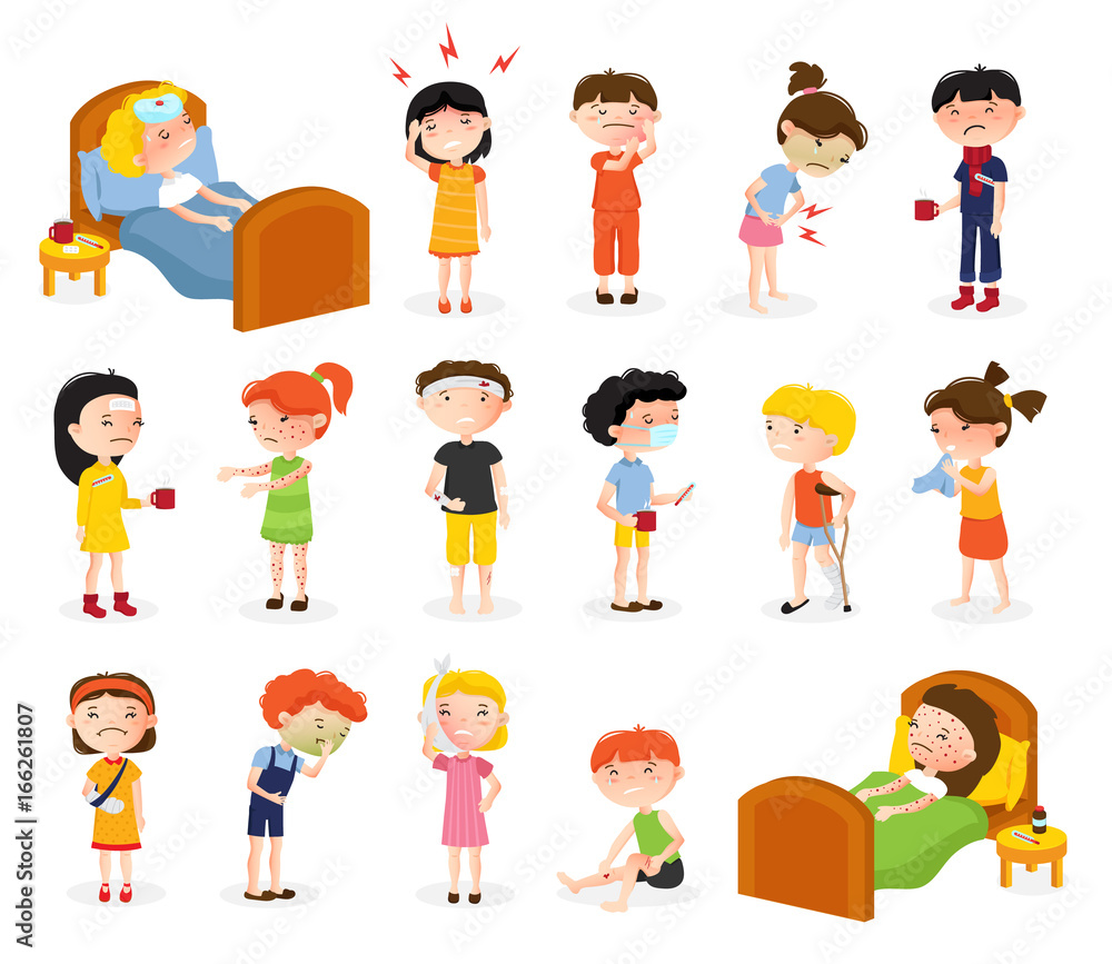 Fototapeta premium Sick Children Doodle Set