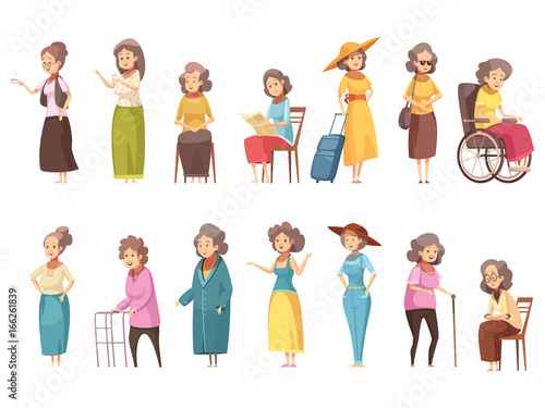 Senior Women Cartoon Icons Set
