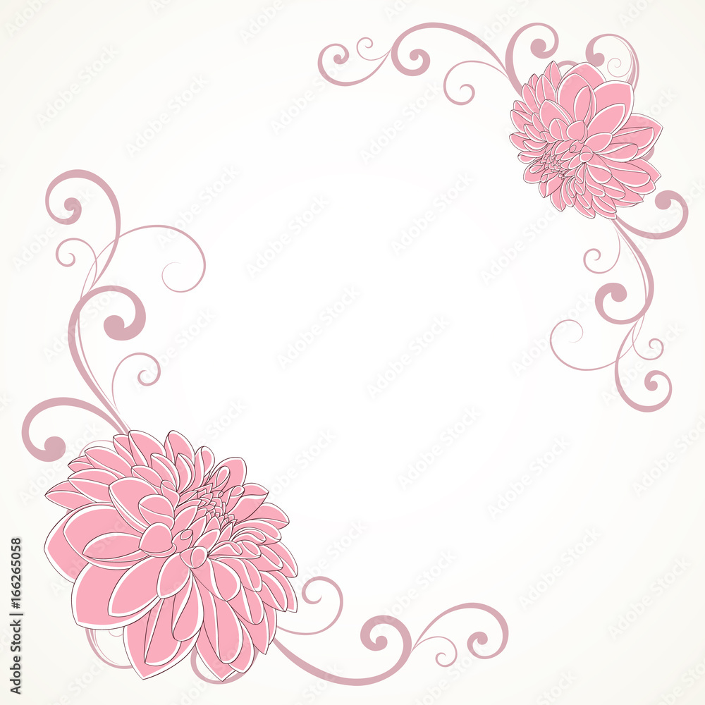 Beautiful frame with flower dahlia. Element for design. Beautiful frame with flower dahlia. Element for design.
